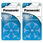 Panasonic lot de 2 packs 6 piles pr675 zinc air pour appareils auditifs (pr44)