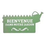 Pancarte dcorative en mtal  bienvenue  - 31x16, 5cm - vert ple