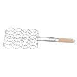 Panier  grillades en acier inoxydable, manche en bois de htre, distribution uniforme de la chaleur, ...