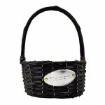 Panier en rotin tiss� a la main de forme ovale (fleurs) avec cadre en fer pour support de jardini�re, ...