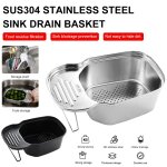Panier de vidange d'�vier en acier inoxydable, support d'�vier de cuisine, panier de vidange portable, ...