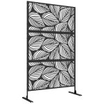 Panneau brise vue d�coratif paravent ext�rieur motif v�g�tal m�tal noir