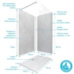 Panneaux muraux light grey 90 + 120x210 - receveur 120x90 - paroi 6mm transparente 120x200 + bras