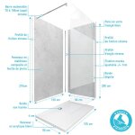 Panneaux muraux light grey 90 + 120x210 - receveur 120x90 - paroi 8mm d�polie 120x200 + bras