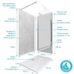 Panneaux muraux light grey 90 + 120x210 - receveur 120x90 - paroi 8mm miroir 120x200 + bras