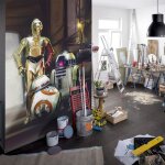 Papier peint drode star wars le rveil de la force les 3 robots c3po, r2d2 et bb - 8 taille 254x184 ...