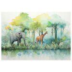 Papier peint enfant jungle animaux foret intiss� panoramique 350x250 cm - colle inclus - chambre enfant ...
