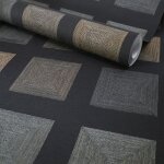 Papier peint vinyle sur intiss� - black chic - carr�s graphiques sur fond noir decoweb. com - rouleau(x) ...