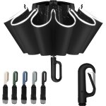 Parapluie pliable coupe - vent, grand parapluie pliant a ouverture automatique avec mousqueton, 10 baleines, ...