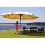 Parasol en aluminium meran pro, gastronomie, march, avec volant, Ø 5m crme avec pied