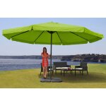 Parasol en aluminium meran pro, gastronomie, march, avec volant, Ø 5m vert avec pied