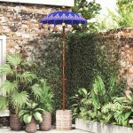 Parasol avec base bleu, marron 250 cm coton, bois