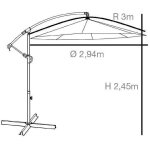 Parasol d�port� diametre 3m - structure en aluminium avec toile polyester 180g - gris - tohota
