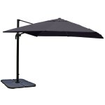 Parasol d�port� 3x4 m pivotant 360 avec pied lest� et base crois�e aluminium acier polyester anthracite ...