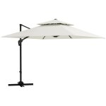 Parasol dport carr double toit inclinable pivotant manivelle lestage inclus acier polyester ecru