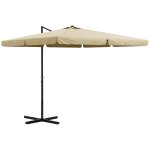 Parasol dport carr inclinable manivelle avec pitement croix alu beige