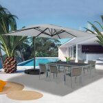 Parasol dport inclinable rotatif 360 calvi gris clair 3x4 m avec 4 dalles et housse