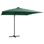 Parasol d�port� avec led et m�t en acier 250 x 250 cm vert helloshop26 02 0008450