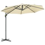 Parasol d�port� octogonal inclinable manivelle avec pied en acier Ø 2, 94 x 2, 48h m beige clair