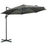 Parasol déporté octogonal inclinable manivelle avec pied en acier Ø 2, 94 x 2, 48h m gris Parasol déporté octogonal inclinable manivelle avec pied en acier Ø 2, 94 x 2, 48h m gris