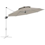Parasol dport octogonal inclinable rotatif dia. 3 x 2, 5 m manivelle pitement crois mtal tissu gris ...