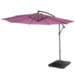 Parasol dport protection solaire Ø 3m inclinable polyester / acier 11kg rouge lavande avec support ...
