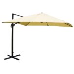 Parasol d�port� suspendu avec croix de base et plaque rotative 3 x 3m polyester aluminium acier cr�me ...