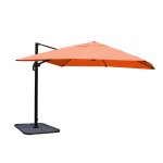 Parasol dport suspendu avec croix de base et plaque rotative 3 x 3m polyester couleur terre cuite aluminium ...