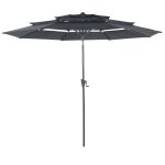 Parasol droit en aluminium 3 strates inclinable manivelle 300 / 6 cm - gris