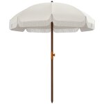 Parasol droit de plage jardin style boh�me a franges uv40 + cr�me