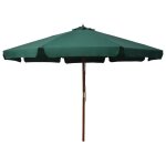 Parasol d'extrieur avec mt en bois 330 cm vert