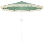 Parasol inclinable de jardin style boh�me a franges polyester vert