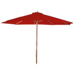 Parasol de jardin diamtre 3m polyester rouge et bois pieds de parasol non inclus 04 0008012