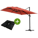 Parasol jardin d�port� alu  sun 4   - rectangle - 3 x 4 m - rouge - dalles a lester incluses