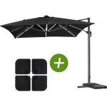 Parasol jardin d�port� led alu  sun 3 luxe  - carr� - 3 x 3 m - coloris noir - dalles lest�es incluses ...