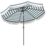 Parasol de jardin a franges inclinable dia. 2, 7 x 2, 4m m�tal tissu upf 30 + bleu blanc ray�