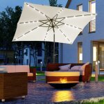 Parasol de jardin lumineux rectangulaire acier polyester cr�me