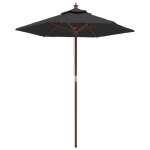 Parasol de jardin avec m�t en bois 196 x 231 cm noir helloshop26 02 0008342