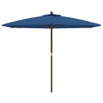 Parasol de jardin avec m�t en bois 299 x 240 cm bleu helloshop26 02 0008339