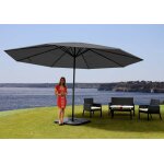 Parasol meran pro, parasol pour march sans volants, Ø 5m polyester / alu 28 kg anthracite avec socle ...
