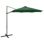 Parasol meuble de jardin d�port� avec m�t et lumi�res led 300 cm vert helloshop26 02 0008545