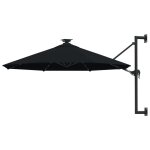 Parasol mural avec m�t m�tallique et led 300 cm noir helloshop26 02 0008693