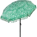 Parasol de plage 180 cm avec franges, imprim fougres, mt en acier 22 / 25 mm inclinable, protection ...