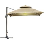 Parasol d?port? led carr? double toit inclinable pivotant 360? manivelle pi?tement acier dim. 3l x 3l ...