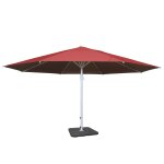 Parasol pour restauration Ø 5m mt polyester / aluminium blanc 28kg rouge avec pied 04 0003857