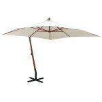 Parasol suspendu el�gant avec poteau en bois 300 x 300 cm ombre design moderne jardin en polyester blanc ...