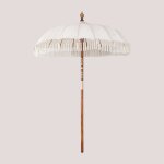 Parasol en tissu et bois (186 cm) orongo blanc gardenia