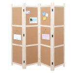 Paravent hwc - g52, cloison de s�paration, pare - vue, brise - vue, tableau en li�ge marron, 4 el�ments ...