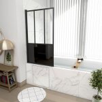 Pare baignoire pivotant 130x75cm type industriel - profil� noir mat - verre tremp� - glassy screen