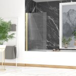 Pare baignoire rabattable 80x140cm - profil or dor bross - verre tremp ondul 5mm - wavy